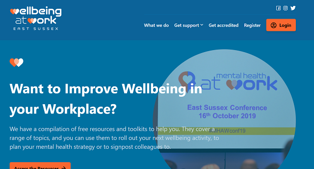 Screenshot of the Wellbeing at Work website homepage