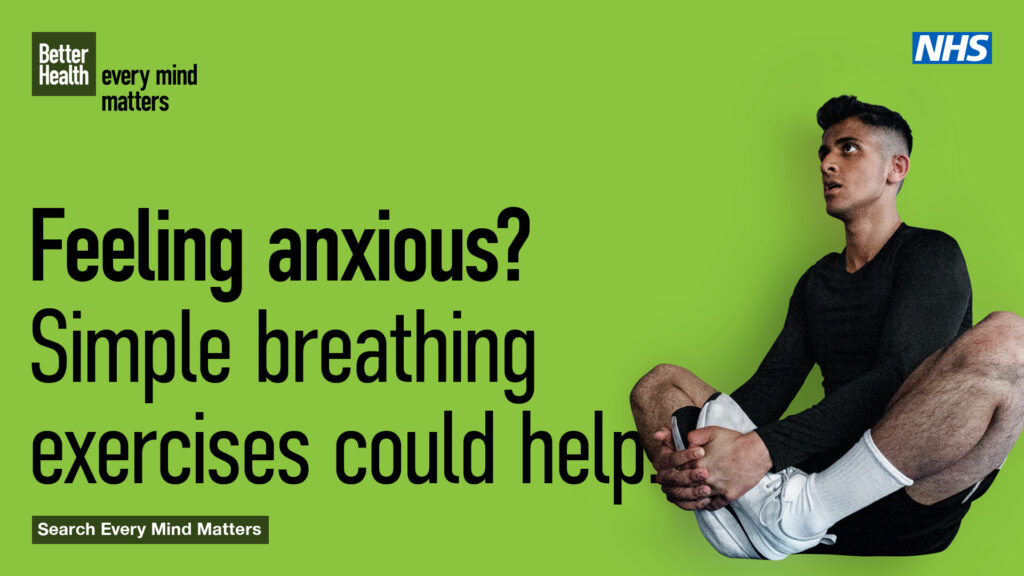 Man doing breathing exercises to help with anxiety. Every Mind Matters advert