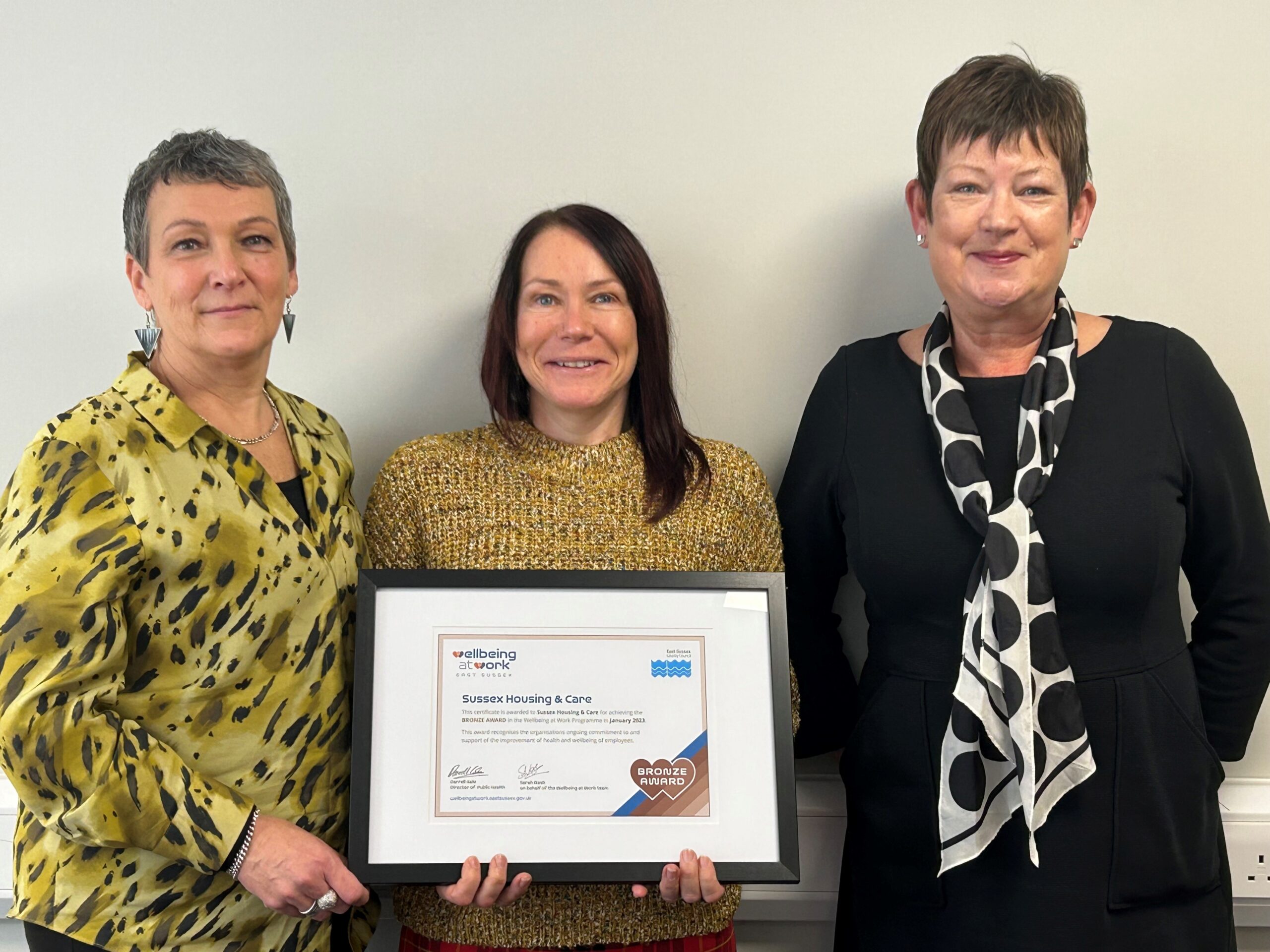 Left to Right: Sussex Housing’s Wellbeing Leads and HR Manager Debbe Wordley and Training Coordinator Gabby Dolan, and the CEO Tracey Evans.