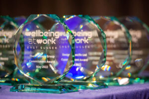 Glass awards on a table