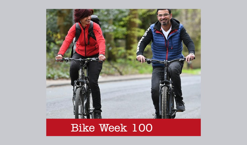 Two people riding their bikes for Bike Week