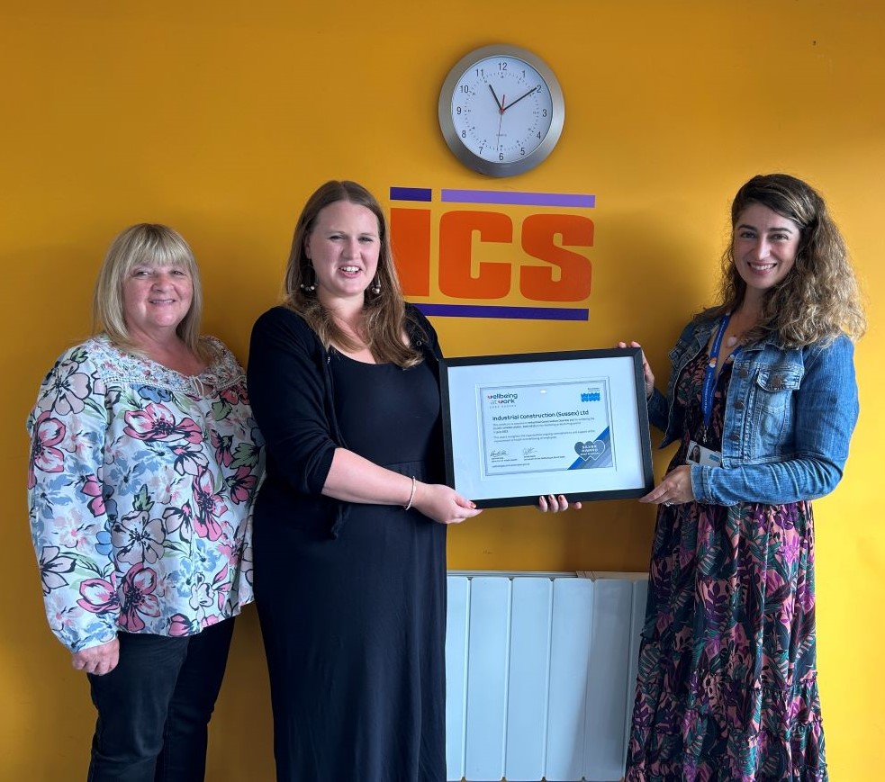East Sussex Wellbeing at Work’s Small Business Silver Award presentation to ICS Roofing in August 2023
