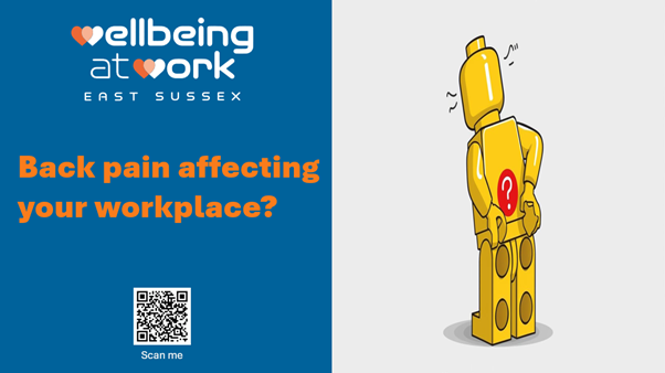 lego man with bad back next to a caption that says 'back pain affecting your work?'